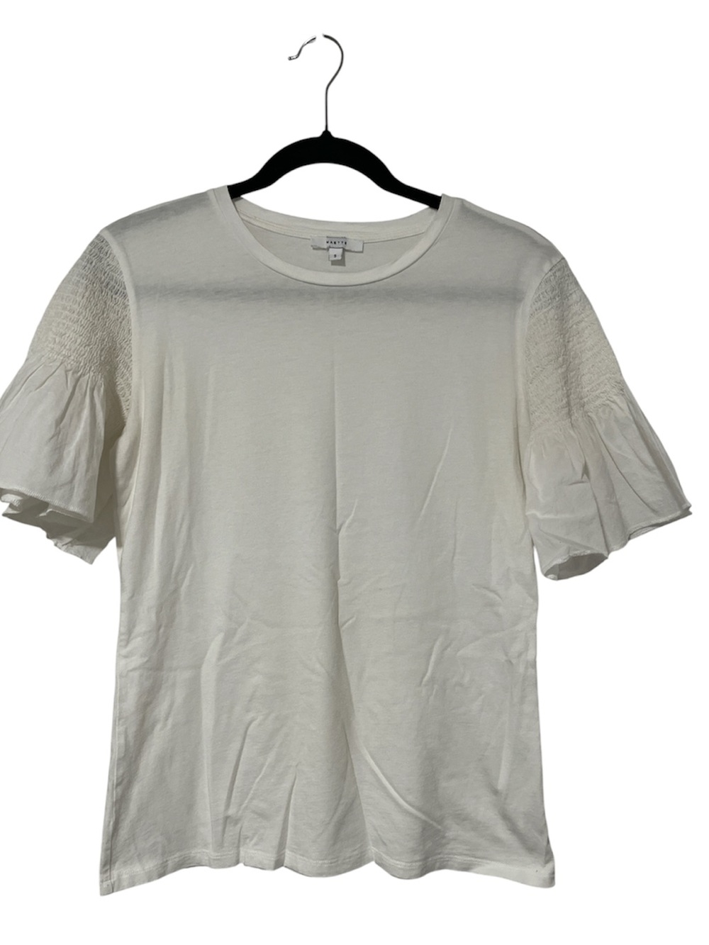 Maetee Ruffle Sleeve Crewneck Tee - White